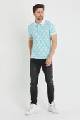 Erkek Jakar Desenli Polo Yaka T-shirt  Mavi - 10