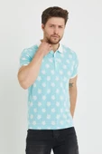 Erkek Jakar Desenli Polo Yaka T-shirt  Mavi - 5