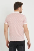 Erkek Jakar Desenli Polo Yaka T-shirt  Pembe - 4