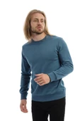 Erkek 3 İplik Pamuklu Regular Fit Basic Bisiklet Yaka Mavi Sweatshirt thumbnail 3