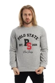 Erkek 3 İplik Pamuklu Baskılı Regular Fit Basic Bisiklet Yaka Gri Sweatshirt - 1