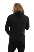 Erkek 3 İplik Pamuklu İçi Polarlı Süzine Nakışlı Regular Fit Kapüşonlu Kanguru Cepli Siyah Sweatshirt - 8
