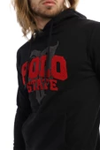Erkek 3 İplik Pamuklu İçi Polarlı Süzine Nakışlı Regular Fit Kapüşonlu Kanguru Cepli Siyah Sweatshirt - 10