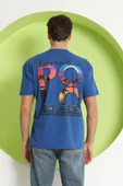 Erkek Polo Baskılı Oversize T-Shirt Saks - 7