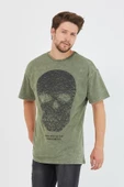 Erkek Parça Boya Baskılı Oversize Basic T-shirt  Haki thumbnail 3