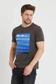 Erkek Baskılı T-shirt Kahverengi thumbnail 5