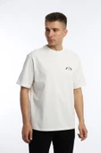 Erkek Oversize Fit Göğüs Baskılı Basic Tişört Beyaz - 1