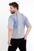 Erkek Oversize Baskılı T-shirt Gri Melanj - 6