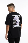 Erkek Oversize Fit Open Your Eyes Baskılı Tişört Siyah - 1