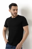 Erkek Bisiklet Yaka Regular Fit Tişört Siyah - 1