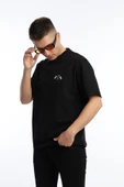 Erkek Oversize Fit Göğüs Baskılı Basic Tişört Siyah - 2