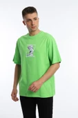 Erkek Oversize Fit Open Your Eyes Baskılı Tişört Yeşil - 3