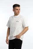 Erkek Oversize Fit Göğüs Baskılı Basic Tişört Beyaz - 2