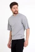 Erkek Oversize Baskılı T-shirt Gri Melanj - 3