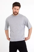 Erkek Oversize Baskılı T-shirt Gri Melanj - 12