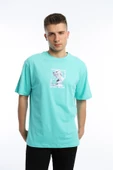 Erkek Oversize Fit Open Your Eyes Baskılı Tişört Turkuaz thumbnail 1