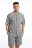 Erkek Crinkle Kumaş Regular Fit Gömlek Gri - 1