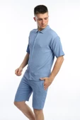 Erkek Crinkle Kumaş Regular Fit Gömlek Mavi - 2