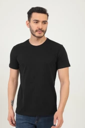 Erkek Bisiklet Yaka Regular Fit Carbon Fırçalı Tişört Siyah - 1