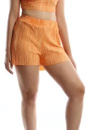 Kadın Pliseli Kumaş Şort   Turuncu thumbnail 3