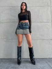 Kadın Slim Fit Cepli Mini Kot Etek Mavi thumbnail 3