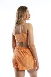 Kadın Pliseli Kumaş Şort   Turuncu thumbnail 10