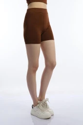 Kadın Slim Fit Allegro Kumaş Şort Kahverengi - 3