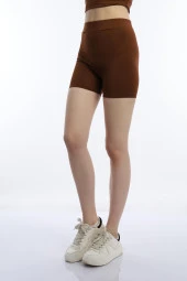 Kadın Slim Fit Allegro Kumaş Şort Kahverengi - 4