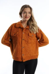Kadın Çıt Çıt Kapamalı Kıvırcık Peluş Ceket  Tarçın thumbnail 3