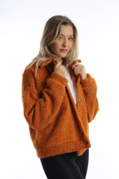 Kadın Çıt Çıt Kapamalı Kıvırcık Peluş Ceket  Tarçın thumbnail 7