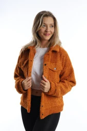 Kadın Çıt Çıt Kapamalı Kıvırcık Peluş Ceket  Tarçın thumbnail 11