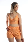 Kadın Piliseli Kumaş Üst / Alt Takım Turuncu thumbnail 7