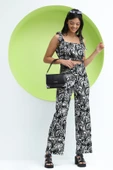 Kadın Crinkle Kumaş Croptop/Pantolon Takım Siyah - 5