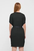 Kadın Bisiklet Yaka Jakarlı Beli Kuşaklı Kısa Elbise Haki thumbnail 8