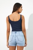 Nakışlı Kadın Askılı Crop Atlet Lacivert - 5