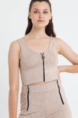 Kadın Fermuarlı Crop  Kum Rengi thumbnail 9