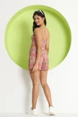 Kadın Pliseli Çiçek Desenli Crop  Pembe - 10