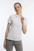 Kadın Biye Detaylı Polo Yaka Tişört Beyaz thumbnail 1