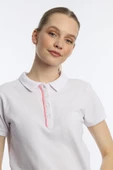 Kadın Biye Detaylı Polo Yaka Tişört Beyaz thumbnail 3