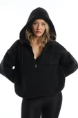 Kadın Kapüşonlu Peluş Sweat Siyah thumbnail 2