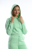 Kadın Kapüşonlu 3 İplik Şardonlu Sweat Açık Yeşil thumbnail 4