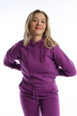 Kadın Kapüşonlu 3 İplik Şardonlu Sweat Mor thumbnail 12