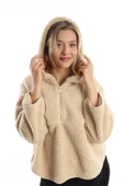Kadın Kapüşonlu Peluş Sweat Ekru thumbnail 7
