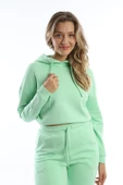 Kadın Kapüşonlu 3 İplik Şardonlu Sweat Açık Yeşil thumbnail 11