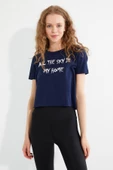 Kadın Baskılı T-shirt Lacivert thumbnail 1