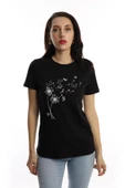 Kadin Bisiklet Yaka Baskılı Basic Tişört Siyah thumbnail 1