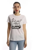 Kadın Good Vibes Only Yazı Baskılı Tişört Beyaz thumbnail 1