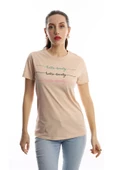 Kadın Hello Lovely Yazı Baskılı Tişört Bej thumbnail 1