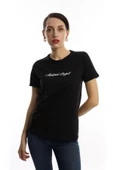 Kadın Bisiklet Yaka Minimal Project Baskılı Regular Fit Tişört Siyah - 1