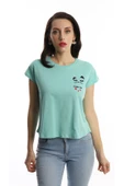 Kadın Bisiklet Yaka Game Over Kedi Baskılı Regular Fit Tişört Turkuaz - 1